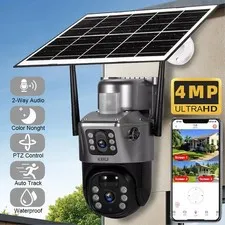 WIFI Solar Battery 4MP Wireless PTZ Security Camera Garden Outdoor PIR IP Audio
