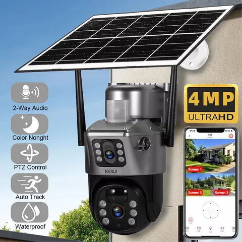 WIFI Solar Battery 4MP Wireless PTZ Security Camera Garden Outdoor PIR IP Audio