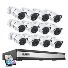 ZOSI 16CH 5MP Lite Home Security Camera System CCTV DVR 12pcs 1080P Outdoor 2TB