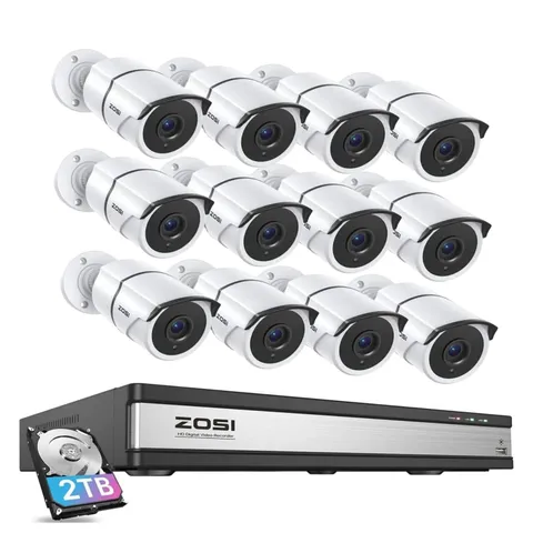 ZOSI 16CH 5MP Lite Home Security Camera System CCTV DVR 12pcs 1080P Outdoor 2TB