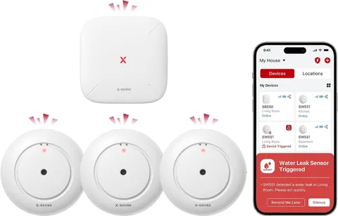 Wi-Fi Water Leak Detector Kit, 110 Db, 3 Sensors + Base Station | Real-Time Aler