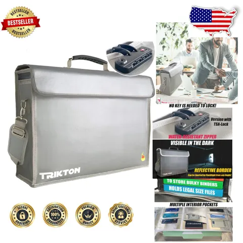 Fireproof Document Bag XXL 17.5" - Water Resistant, TSA Lock, A3 Files