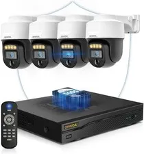 4K Wired Security 4 Camera System w/ 500GB NVR, Color Night Vision, 360° PTZ