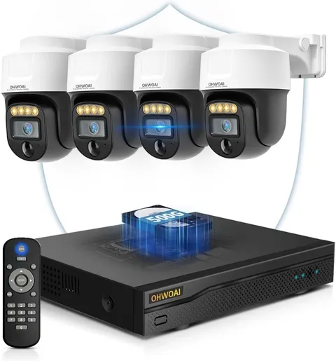 4K Wired Security 4 Camera System w/ 500GB NVR, Color Night Vision, 360° PTZ