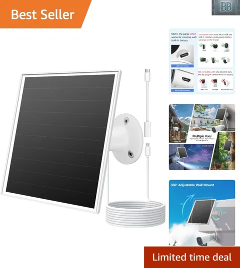 6W Solar Panel for Outdoor Security Camera with Micro USB & USB - C Port, Sol...