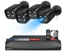 ** 8Ch NVR w/ 4 Black 130° Wide Angle IP Security Cameras & 1TB HDD **