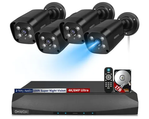 ** 8Ch NVR w/ 4 Black 130° Wide Angle IP Security Cameras & 1TB HDD **