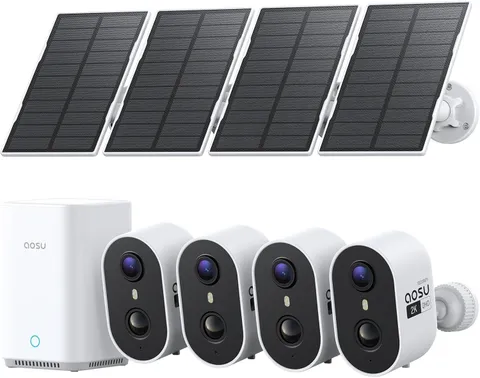 aosu SolarCam System 4-Cam aosuBase Kit, Solar Wireless Security Cameras Outdoor