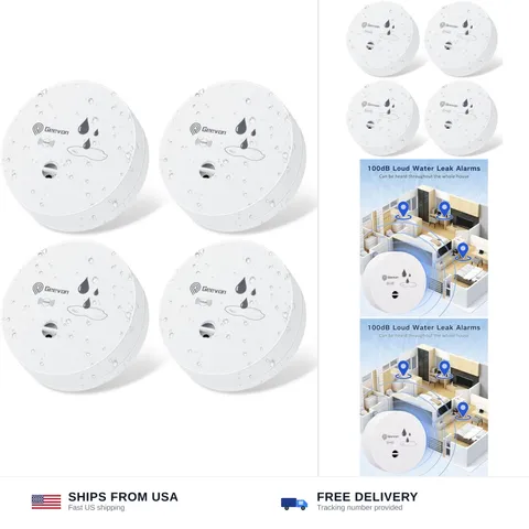 Geevon 4 Pack Water Leak Detectors, 100dB Water Sensor Alarms Flood Detector ...