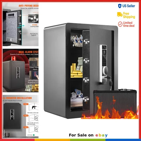 Safe Box 2.2 Cubic Feet Fingerprint Digital Keypad Lock LED Light Fire