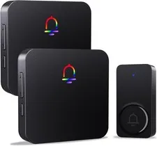 BLACK - Fansitc M5373x2 + F152 Wireless Doorbells, 2 Receivers, Waterproof Chime