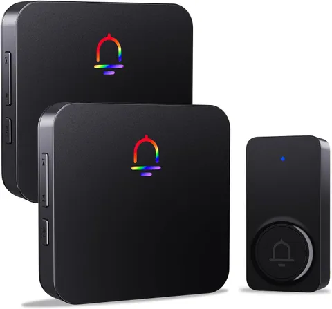 BLACK - Fansitc M5373x2 + F152 Wireless Doorbells, 2 Receivers, Waterproof Chime
