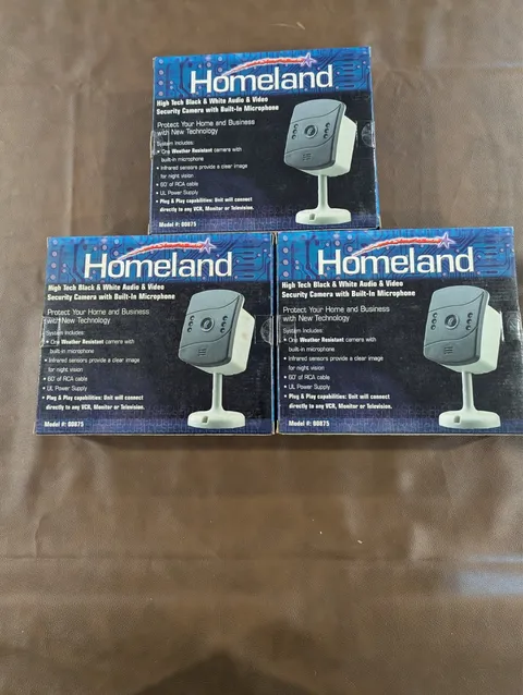 3 Homeland Closed Circuit Security Cameras (Black & White), Infrared Sensor, Mic