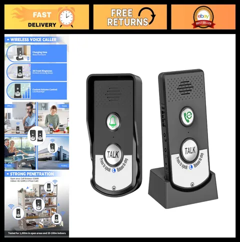 Wireless 2-Way Doorbell Intercom System, 3280ft Range, Waterproof, Rechargeable,