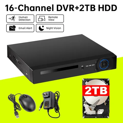 16CH 6-in-1 5MP H.265 DVR with 2TB Hard Drive, Plug & Play Security Recorder