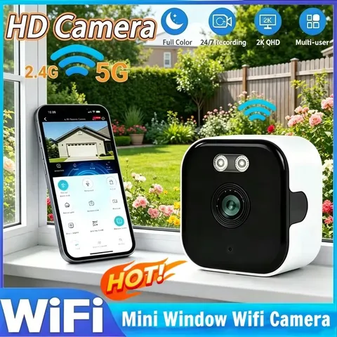 2K Window Security Camera 3MP Full Color Night Vision WiFi 2.4/5GHz Indoor Mount