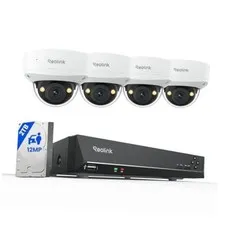 12MP 8CH PoE Security Camera System with IK10 Vandalproof, 4pcs Dome PoE Cams
