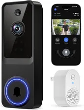1080P Wireless Home Security Doorbell Camera with Receiver, AI Human Detection,