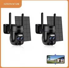 SZSINOCAM 2-Pack Solar Wi-Fi Outdoor Security Cameras Night Vision AI Alexa