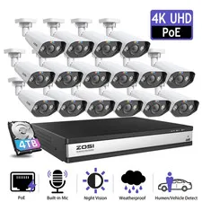 16CH 4K Spotlight Poe Security Camera System, 16Pcs 5MP Poe IP Cameras Outdoor I