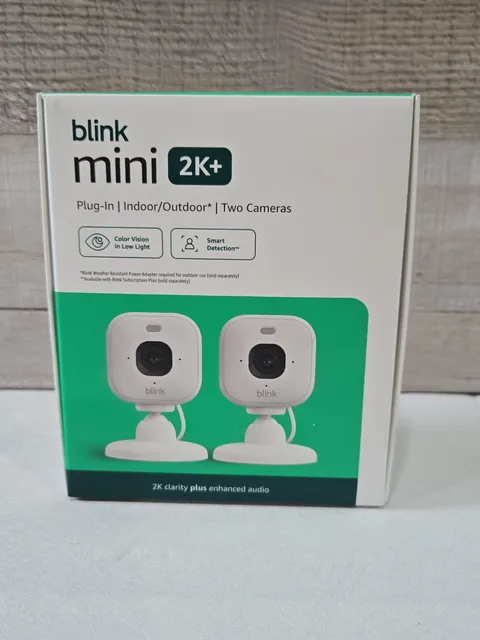Blink Mini 2K+ Compact plug-in security camera 2K video resolution 2 Pack NEW