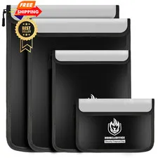 4 Pack Fireproof Document Bags, Waterproof Pouch Holder with Black 
