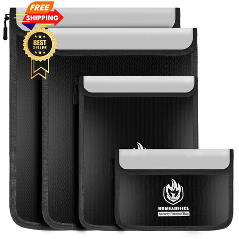4 Pack Fireproof Document Bags, Waterproof Pouch Holder with Black 