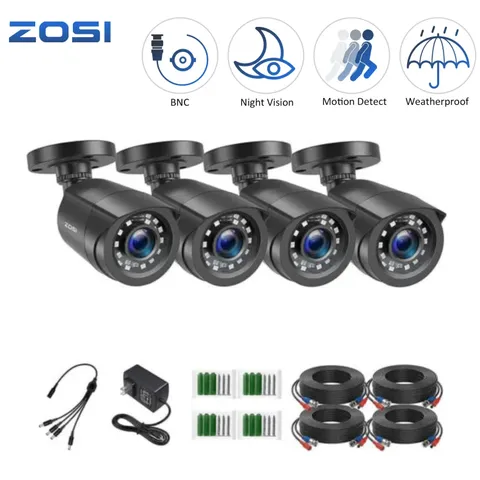 ZOSI 4 Pack 1080p Security Analog Wired Camera IP66 CCTV 80ft Night Vision TVI