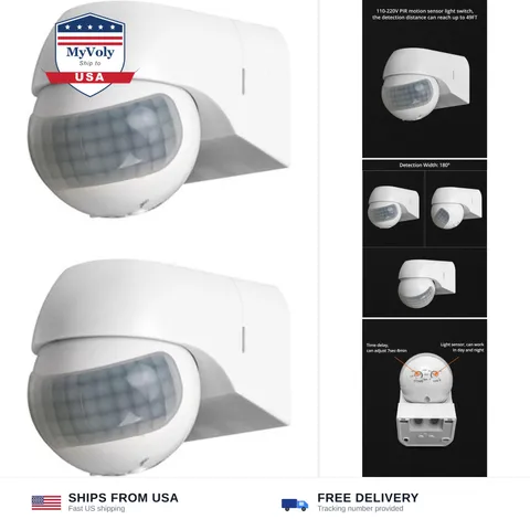 QWORK 110-220V PIR Motion Sensor Light Switch, 2 Pack, High Sensitive Waterpr...