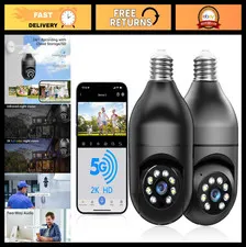 Wireless Light Bulb Security Camera - 2K HD, WiFi, Motion Detection, Night Visio