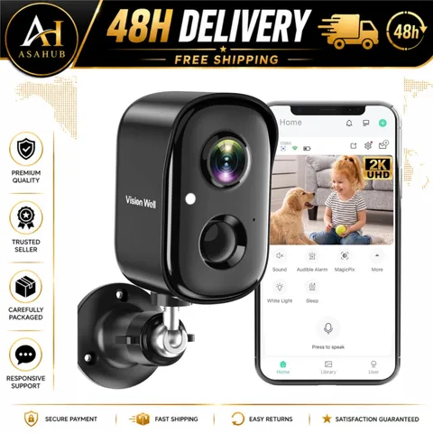 VISION WELL 2K Wireless Security Camera Outdoor Indoor WiFi Battery Night Vision
