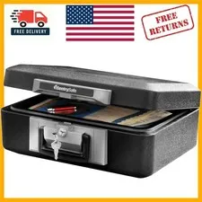 Portable Fireproof Safe Box with Key Lock - Space-Saving 0.25 Cu Ft Design