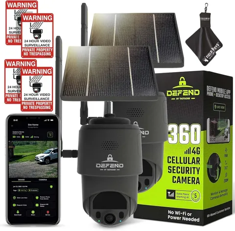 – Defend 360 Cellular Security Camera, 4K Photos, 1080p Video, Solar + Rechargea