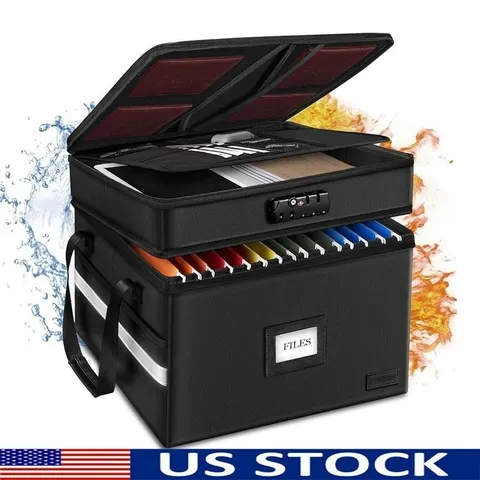 Fireproof Waterproof File Box W/ Lock Portable 2 Layer Storage Organizer New