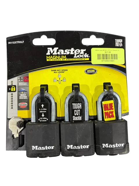 Master Lock, 809184, 1-0.75 in., Covered, All-Weather, Key Alike, Padlock, Pack