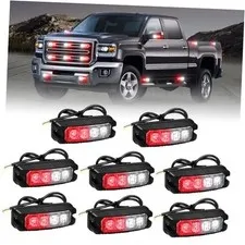 8PCS Sync Grill Emergency Lights 32 LED Red White Firefighter Lights Red/White