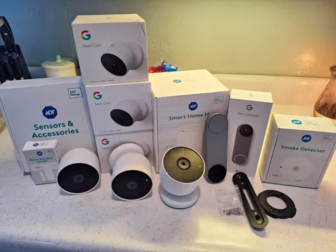 Google Nest Cam 3-Pack White Indoor/Outdoor Weatherproof and Doorbell Cam.