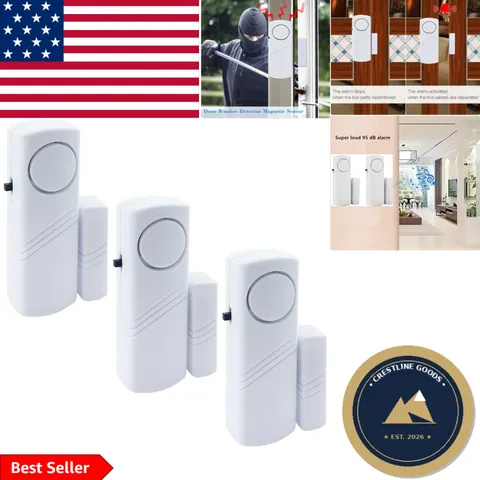 Compact 90DB Door Window Burglar Alarm - Easy Install Security Alert - 3 Pack