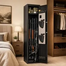 No Assembly Required Biometric Gun Safe for Rifles and Pistols, 3-5 Gun Cabinets