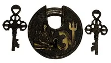 Lord Shiva Engraved Round Shape Padlock Antique Style Handmade Brass Door Lock