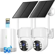 Vivideye Wireless Outdoor Security Cameras 2 Cam Kit 4MP Solar PTZ