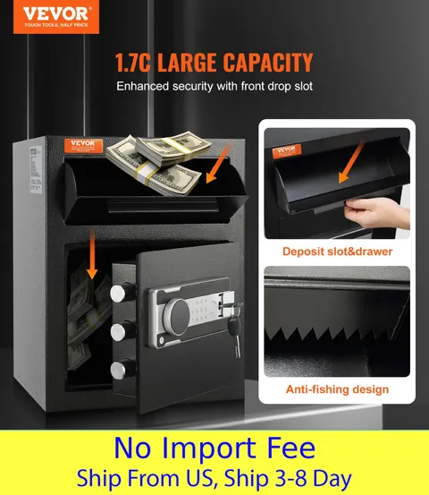 Depository Safe with Drop Slot Electronic Lock Cash Drop Box 1.7 Cu Ft