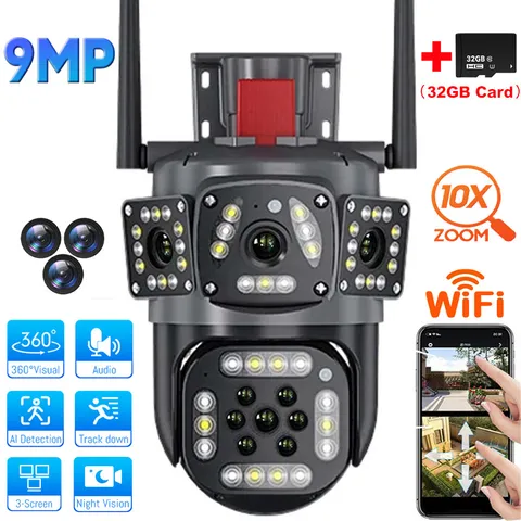 Dual Lens Security Camera Wireless 4K HD WiFi IP PTZ Home Outdoor CCTV IR Cam US