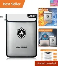 6200°F Upgraded Fireproof Document Bag, 15.7 x 11.4 Faraday Bag, Fireproof Mo...