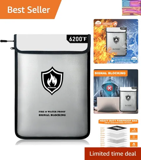 6200°F Upgraded Fireproof Document Bag, 15.7 x 11.4 Faraday Bag, Fireproof Mo...