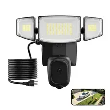 2K Floodlight Camera with Plug-in Power Cable, 3000LM Security Outdoor Cam wi...