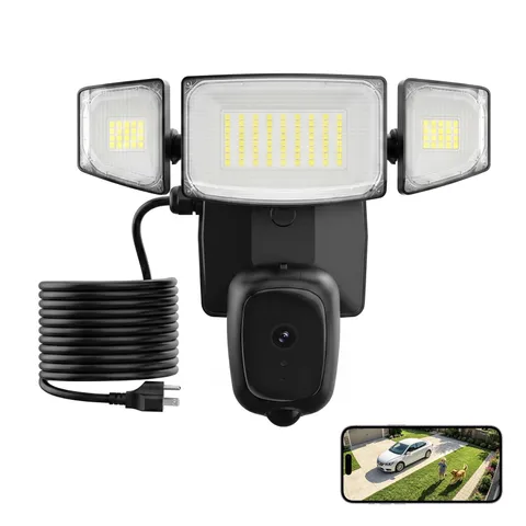 2K Floodlight Camera with Plug-in Power Cable, 3000LM Security Outdoor Cam wi...