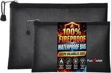 Fireproof Waterproof Money Document Bag, 2Pack Safe Pouch Black | Zipper Bags, F