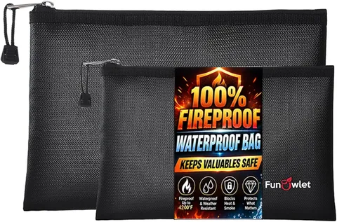 Fireproof Waterproof Money Document Bag, 2Pack Safe Pouch Black | Zipper Bags, F