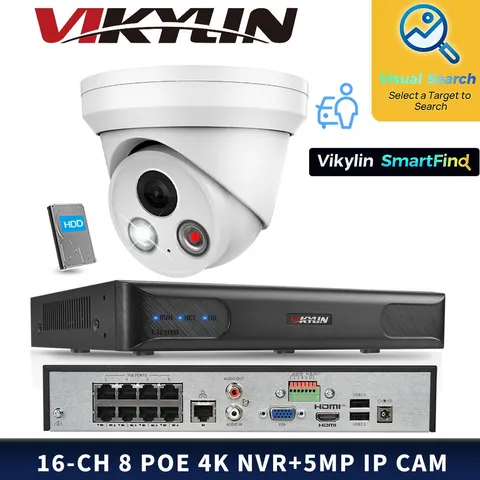 VIKYLIN SmartFind 8POE 16CH NVR System MIC Dual light Color+IR 5MP IP Camera Lot